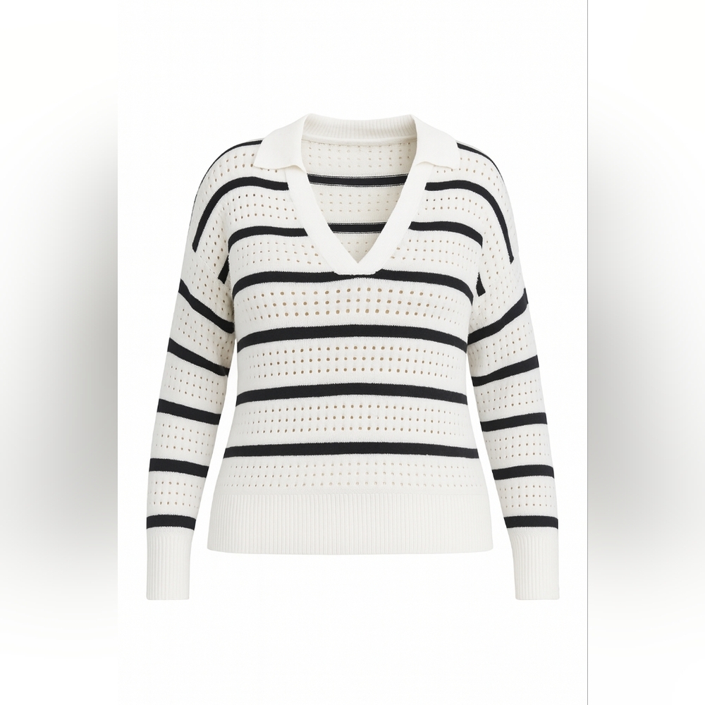 Torrid V-Neck Sweater with Black and White Stripes